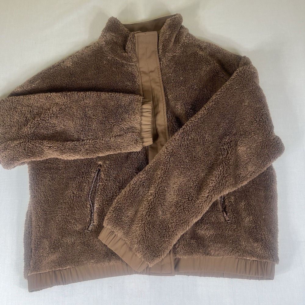 ANRABESS Teddy Fleece Jacket Womens L Brown Sherpa Full Zip Cozy Winter Coat